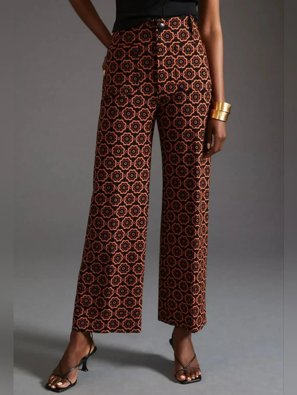Anthropologie Blk/Brn Patterned Wide-Leg Pants. Size 28 Excellent Condition - Picture 3 of 16